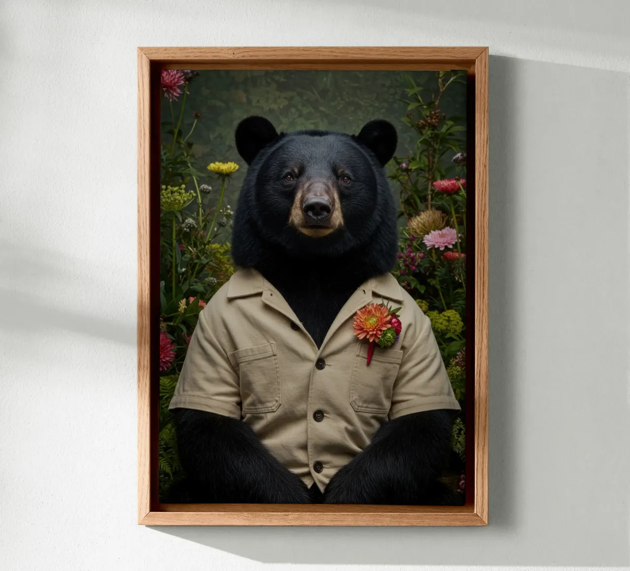 Orso floreale tela con Cornice a cassetta da Pawtrait Studio
