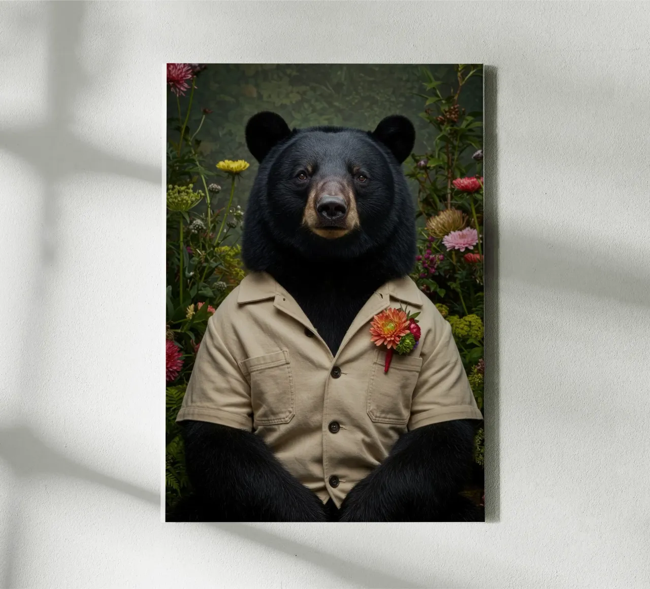 Orso floreale tela con Cornice a cassetta da Pawtrait Studio