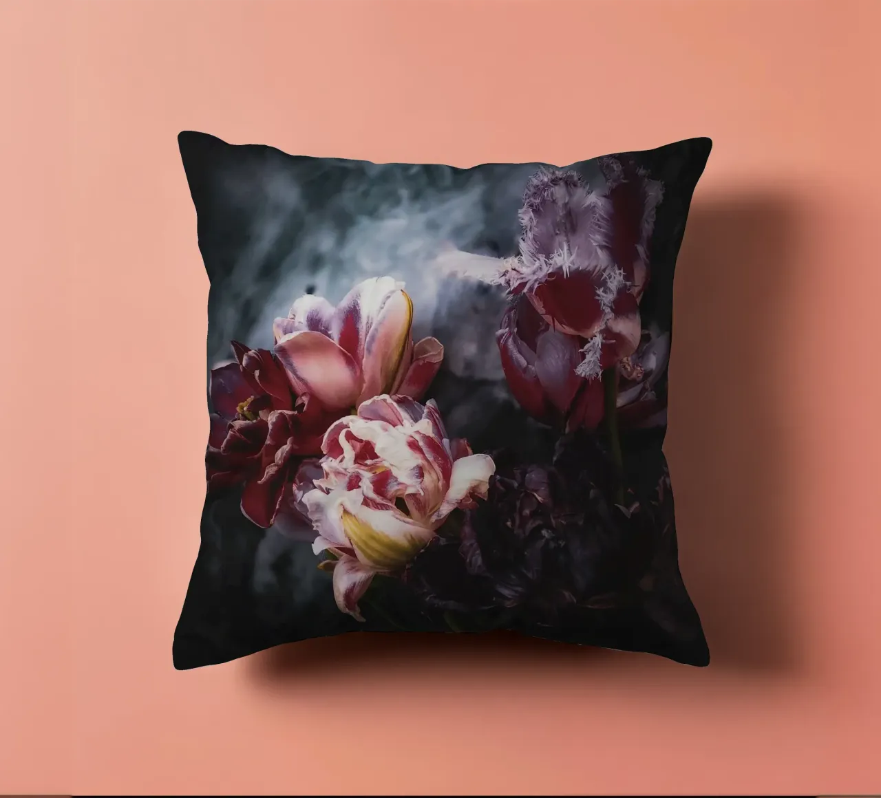 Moody Tulip Bouquet decorative cushion by flowers.and.delight