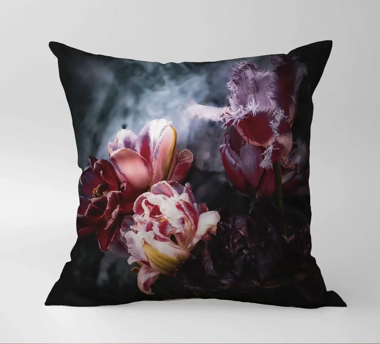 Moody Tulip Bouquet decorative cushion by flowers.and.delight