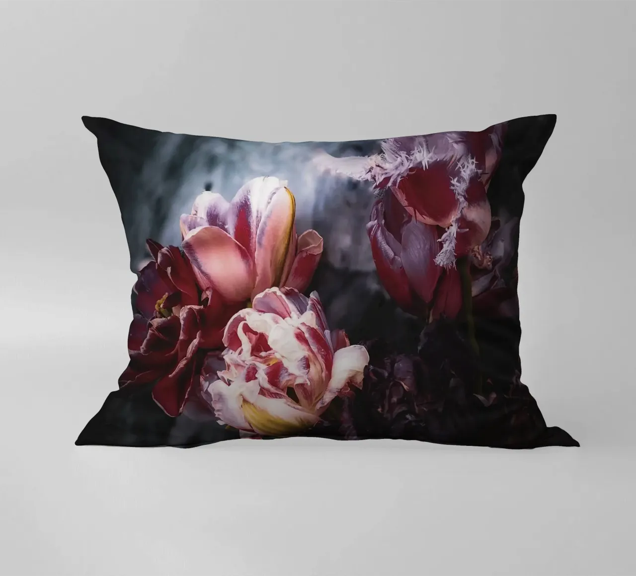Moody Tulip Bouquet decorative cushion by flowers.and.delight