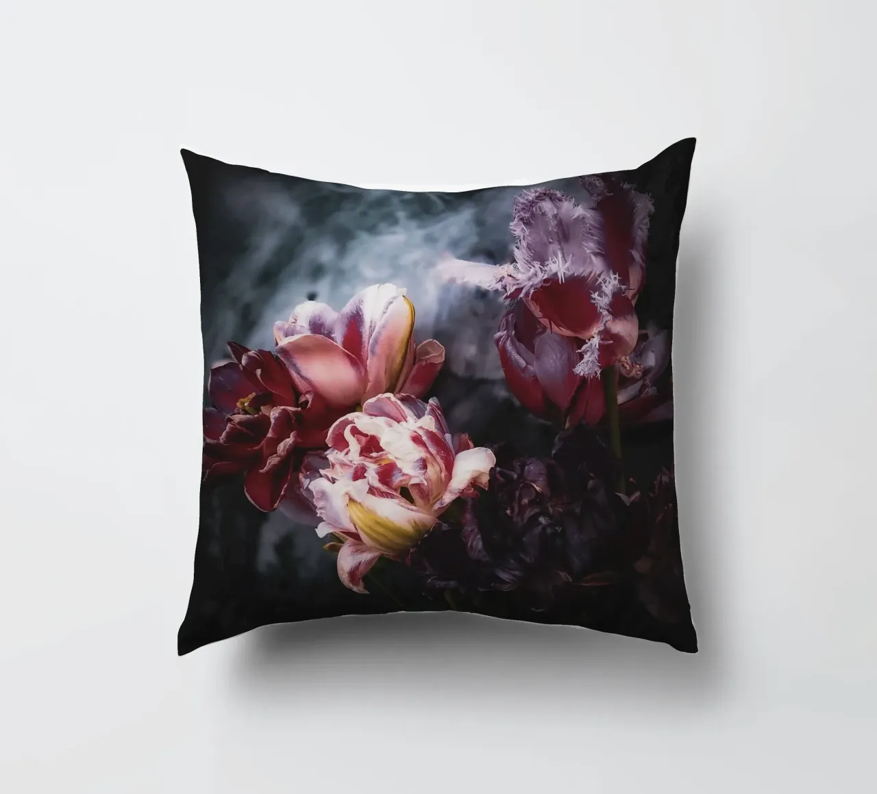 Moody Tulip Bouquet decorative cushion by flowers.and.delight
