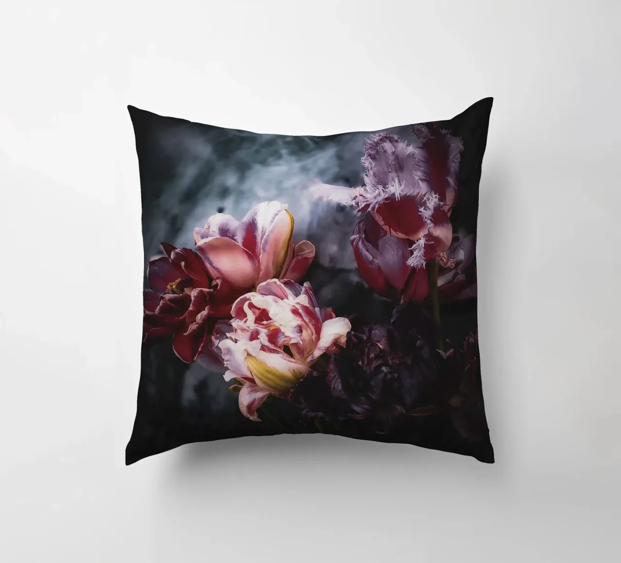 Moody Tulip Bouquet decorative cushion by flowers.and.delight