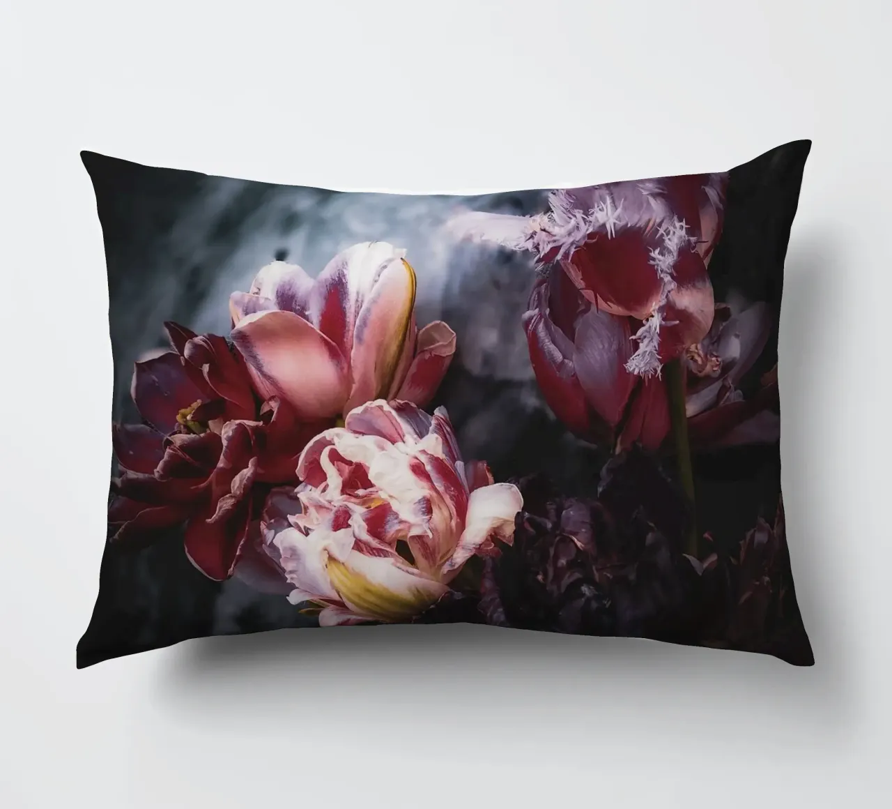 Moody Tulip Bouquet decorative cushion by flowers.and.delight