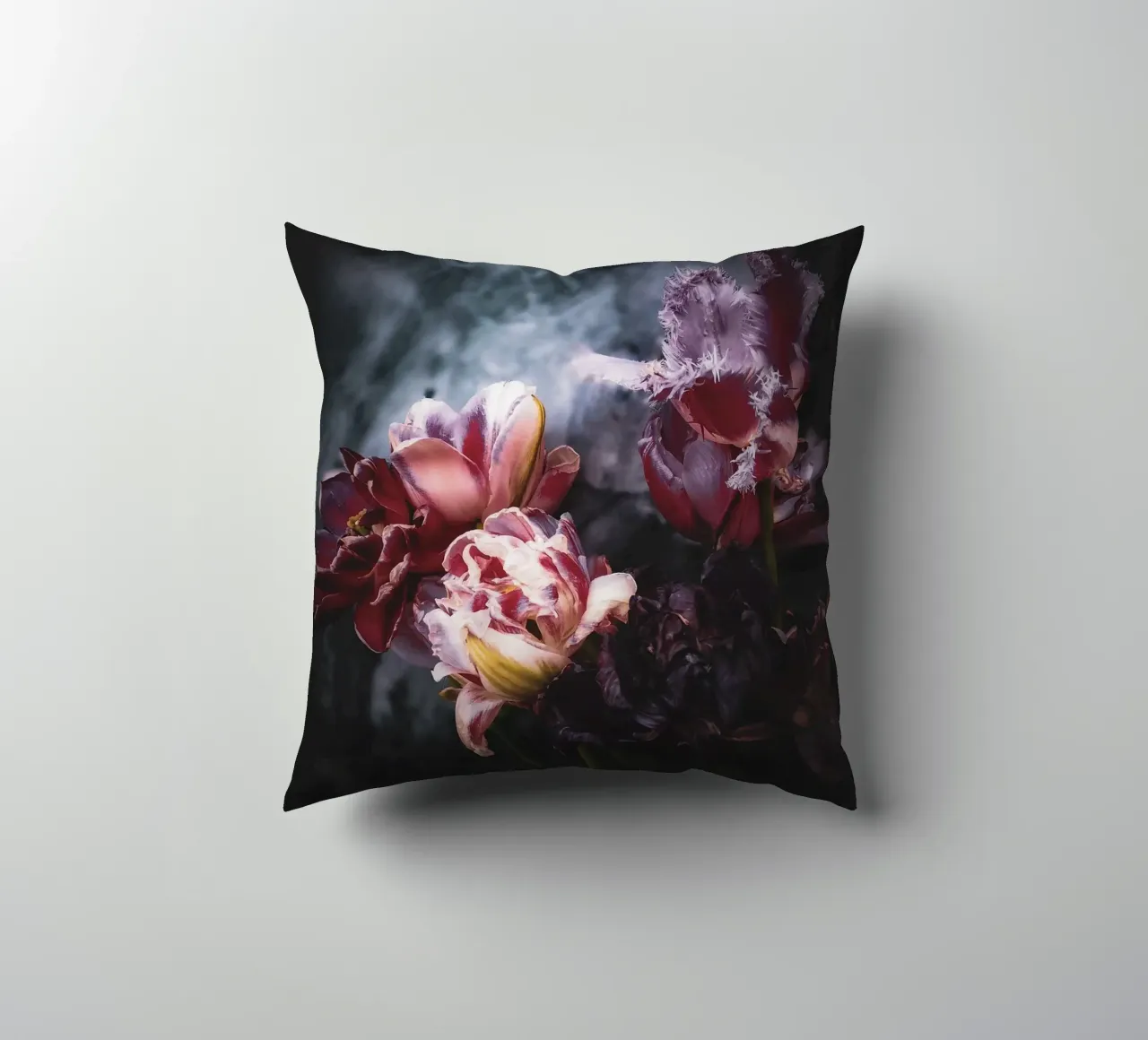 Moody Tulip Bouquet decorative cushion by flowers.and.delight