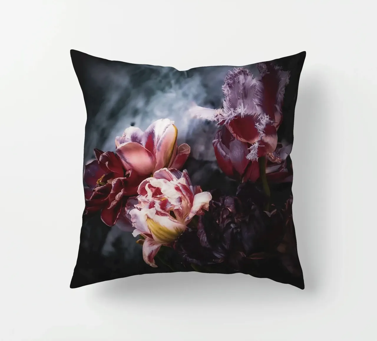 Moody Tulip Bouquet decorative cushion by flowers.and.delight