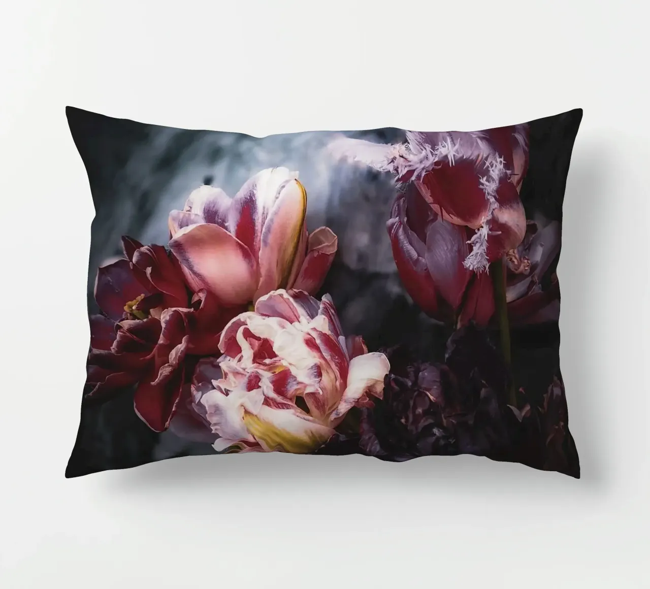 Moody Tulip Bouquet decorative cushion by flowers.and.delight