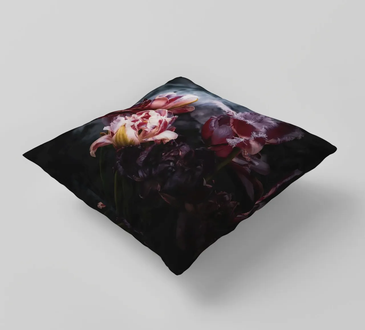 Moody Tulip Bouquet decorative cushion by flowers.and.delight