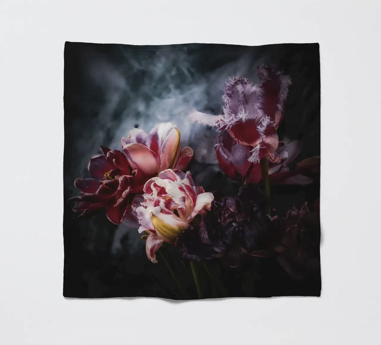 Moody Tulip Bouquet fleece blanket by flowers.and.delight