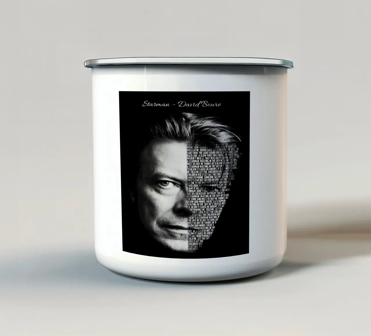 Starman (arte del testo) tazza in smalto da Gunawan Rb