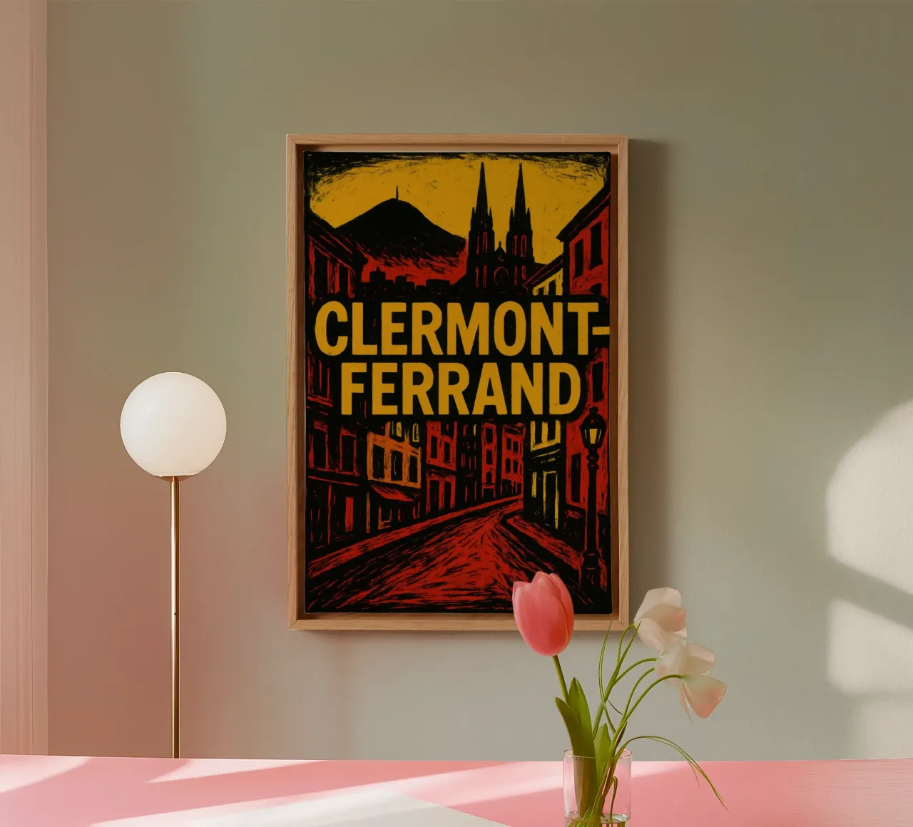 Clermont-Ferrand - L'ombra del vulcano, la luce cruda tela con Cornice a cassetta da JETLAG | affiches voyage