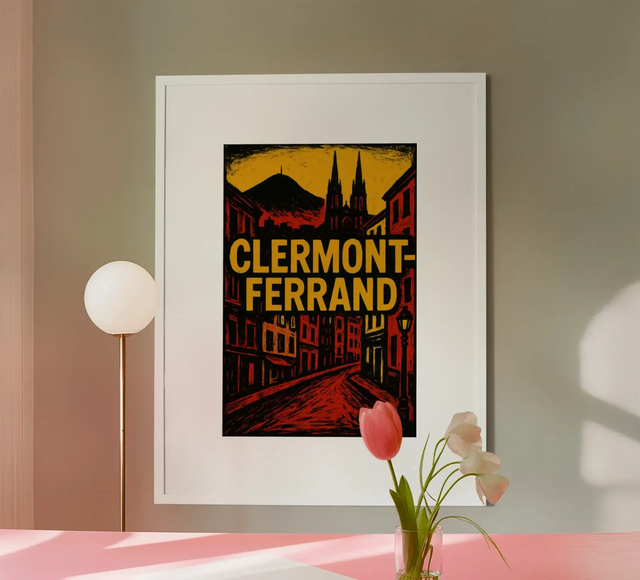Clermont-Ferrand - L'ombra del vulcano, la luce cruda poster con telaio in alluminio da JETLAG | affiches voyage