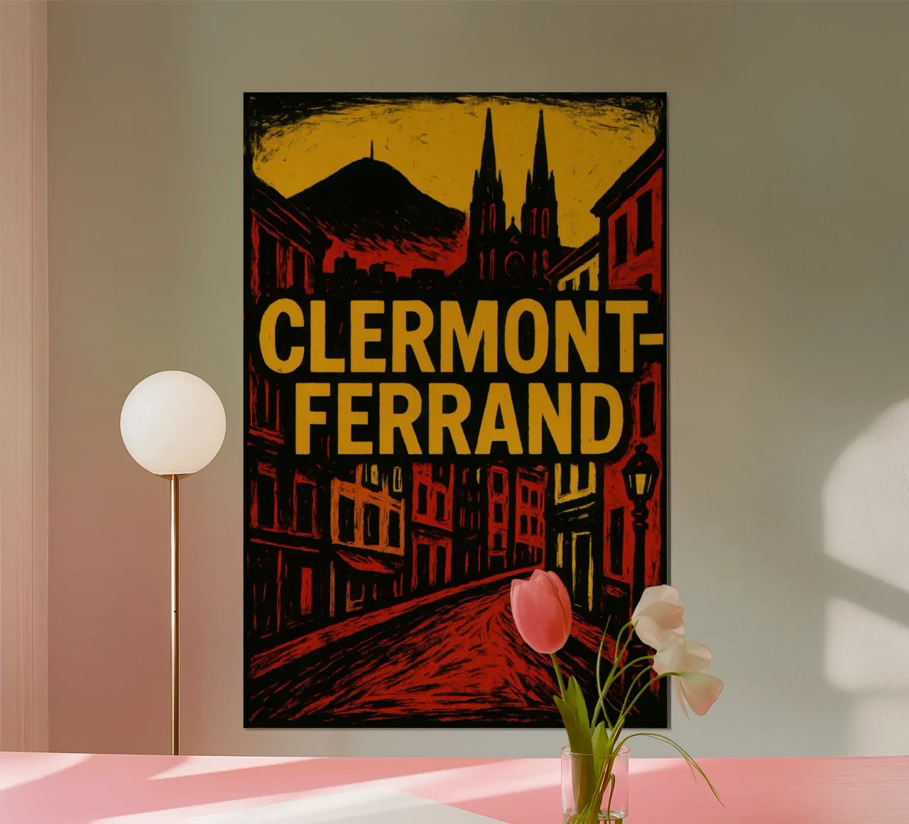 Clermont-Ferrand - L'ombra del vulcano, la luce cruda poster con telaio in alluminio da JETLAG | affiches voyage