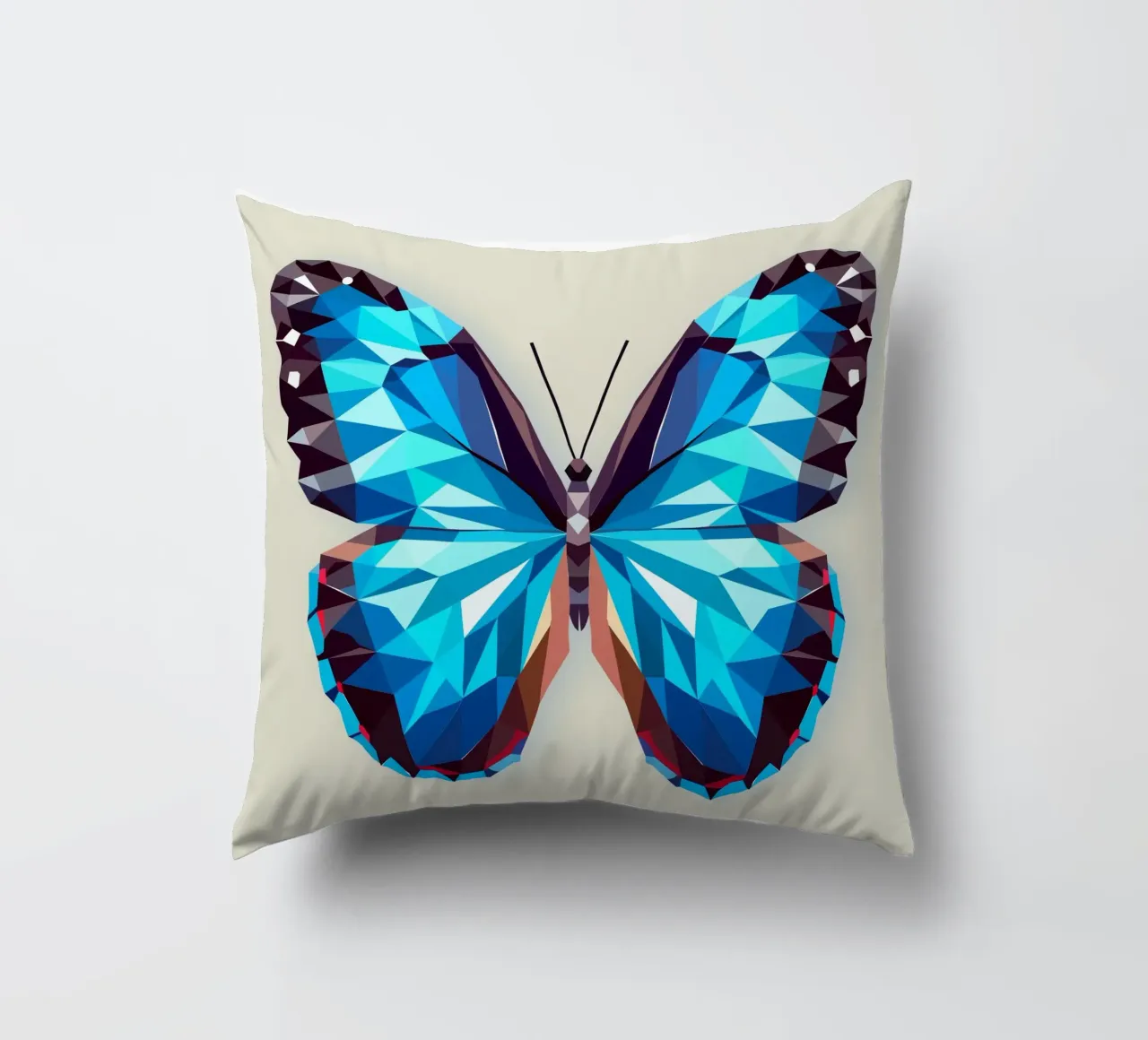 Farfalla blu - Arte geometrica di una farfalla morpho cuscino da namosh