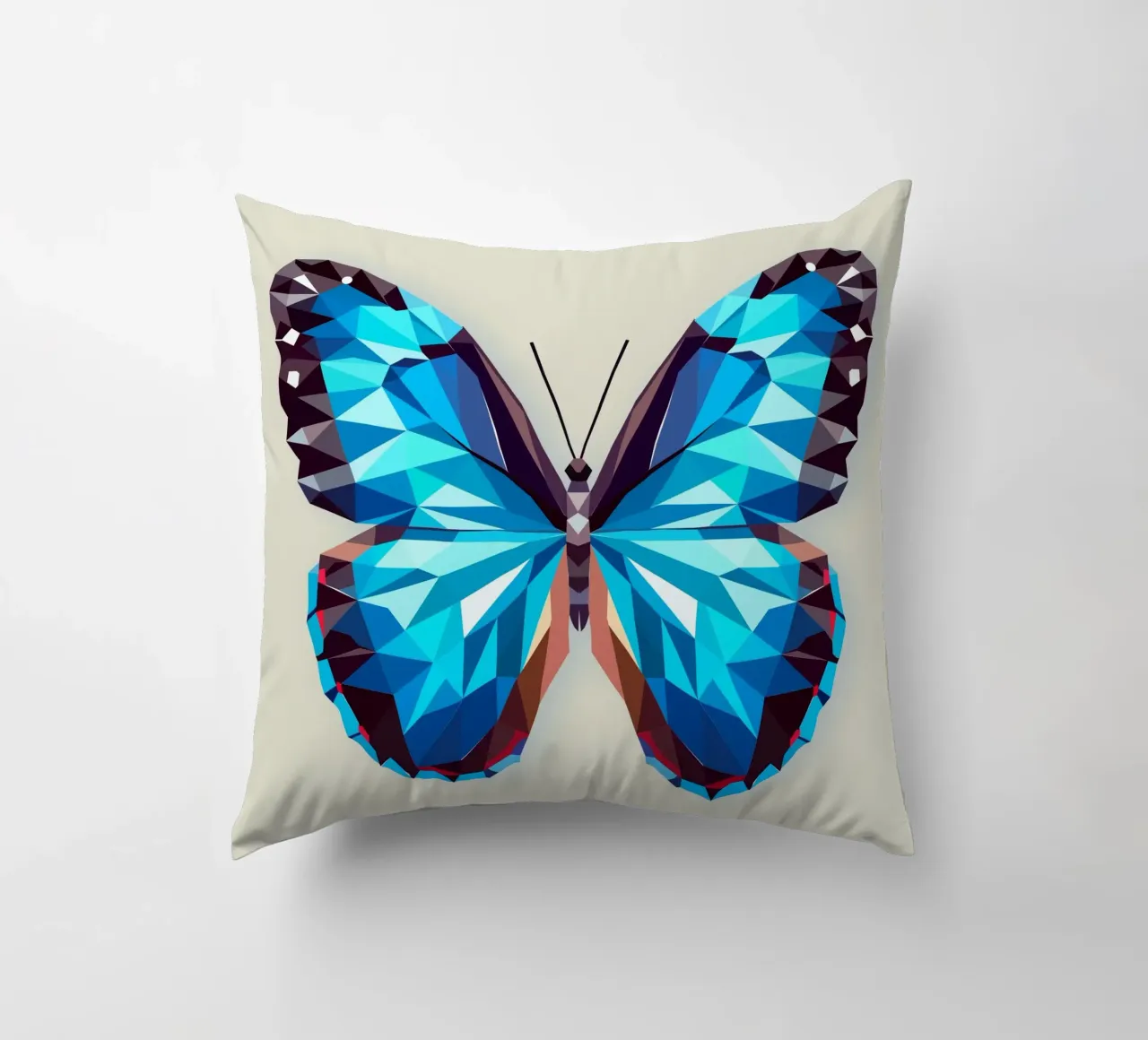 Farfalla blu - Arte geometrica di una farfalla morpho cuscino da namosh