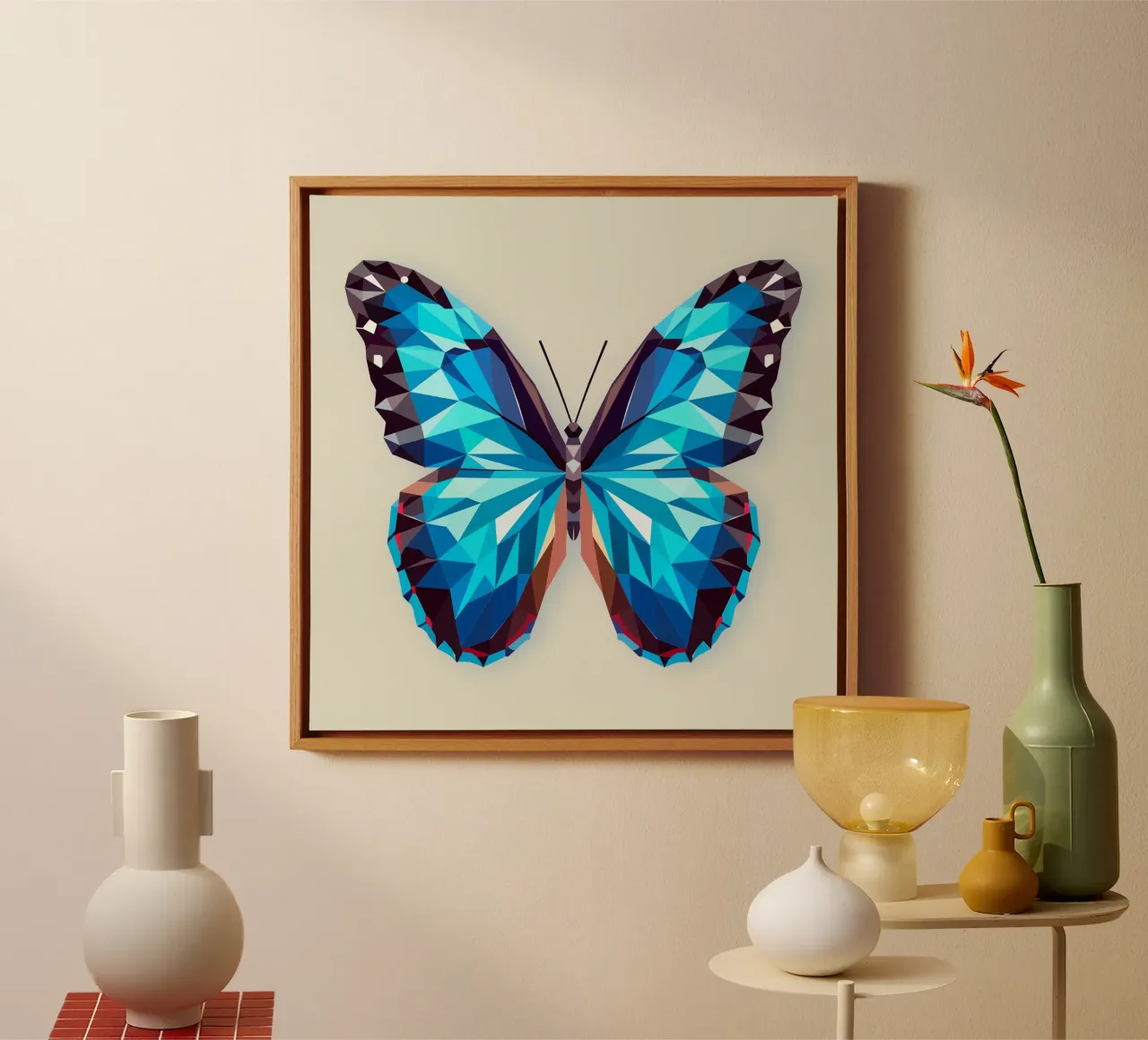 Farfalla blu - Arte geometrica di una farfalla morpho tela con Cornice a cassetta da namosh