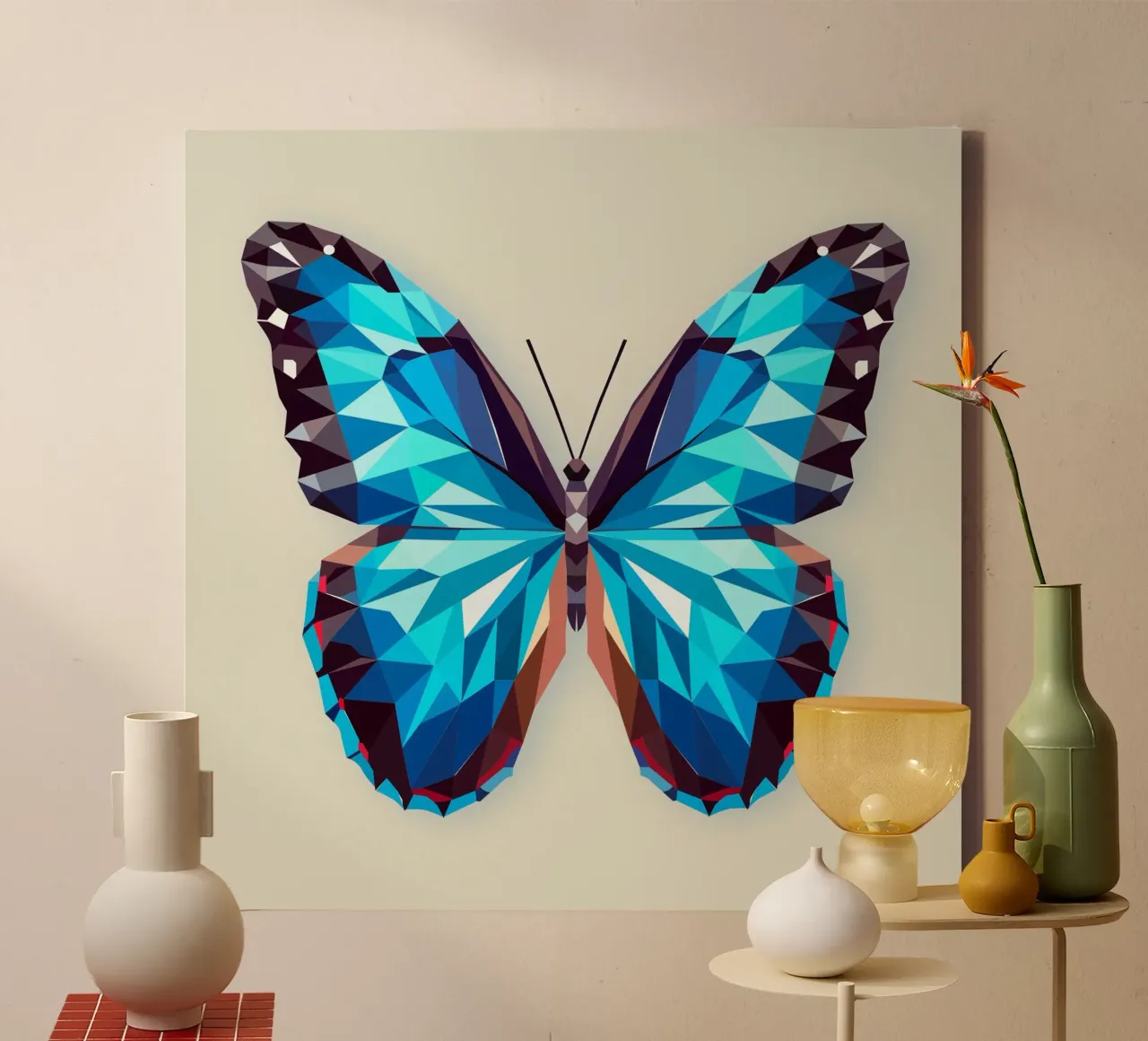 Farfalla blu - Arte geometrica di una farfalla morpho tela con Cornice a cassetta da namosh