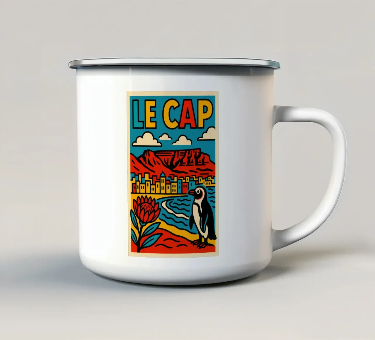 Città del Capo - Tra terra rossa e oceano blu tazza in smalto da JETLAG | affiches voyage
