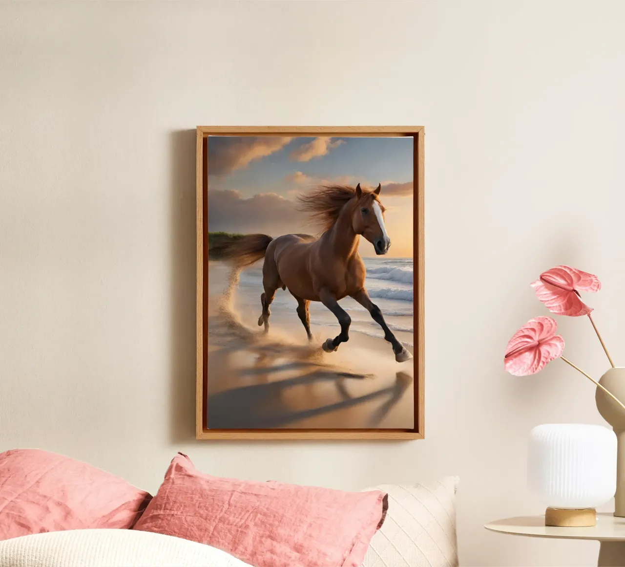 Pferd am Strand tela con Cornice a cassetta da Poster Dreams