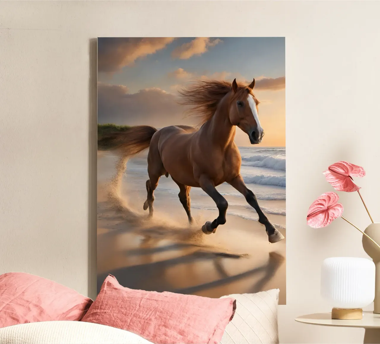 Pferd am Strand tela con Cornice a cassetta da Poster Dreams