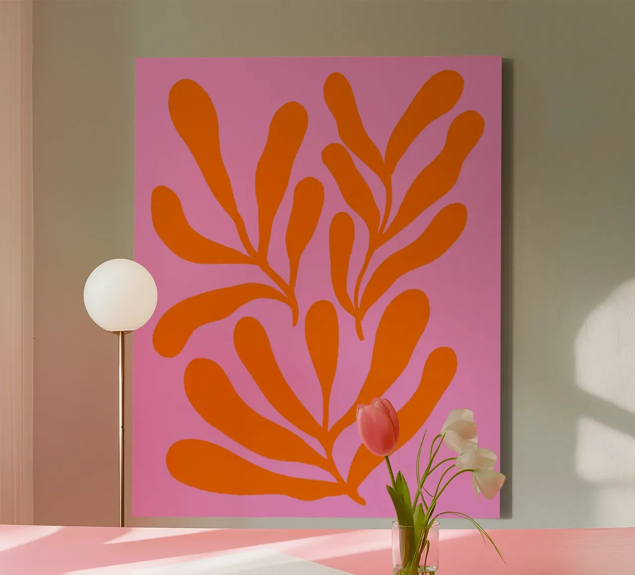 Rami colorati - arancio e rosa tela con Cornice a cassetta da Wackapacka