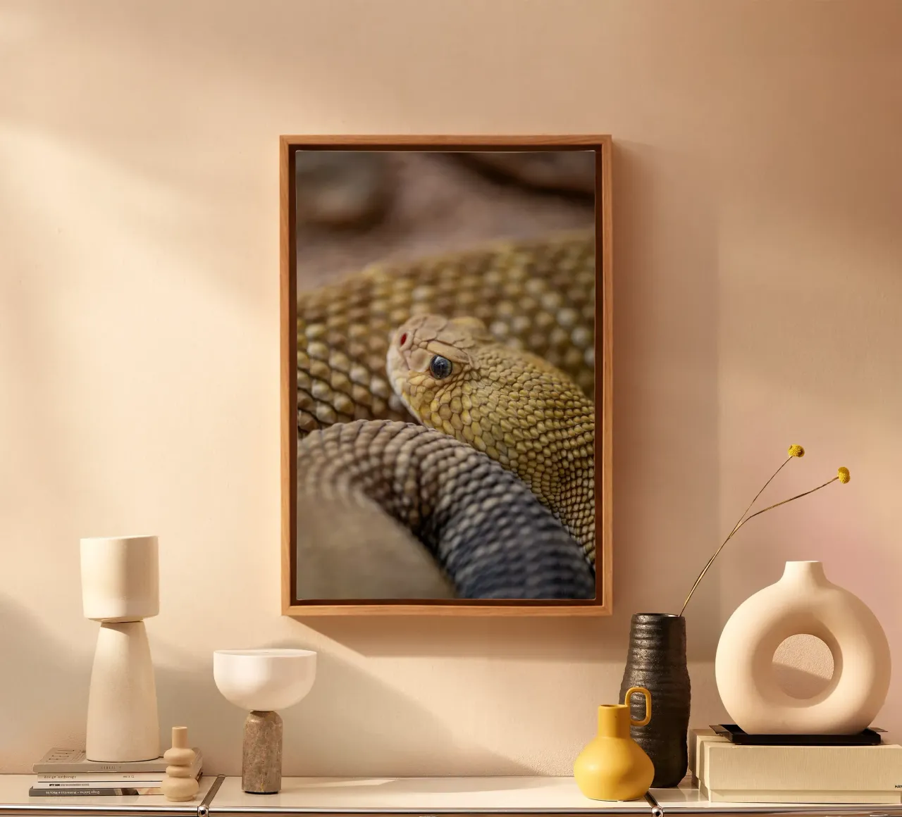 Serpente a sonagli occidentale (Crotalus atrox) tela con Cornice a cassetta da Katja Stehle Design