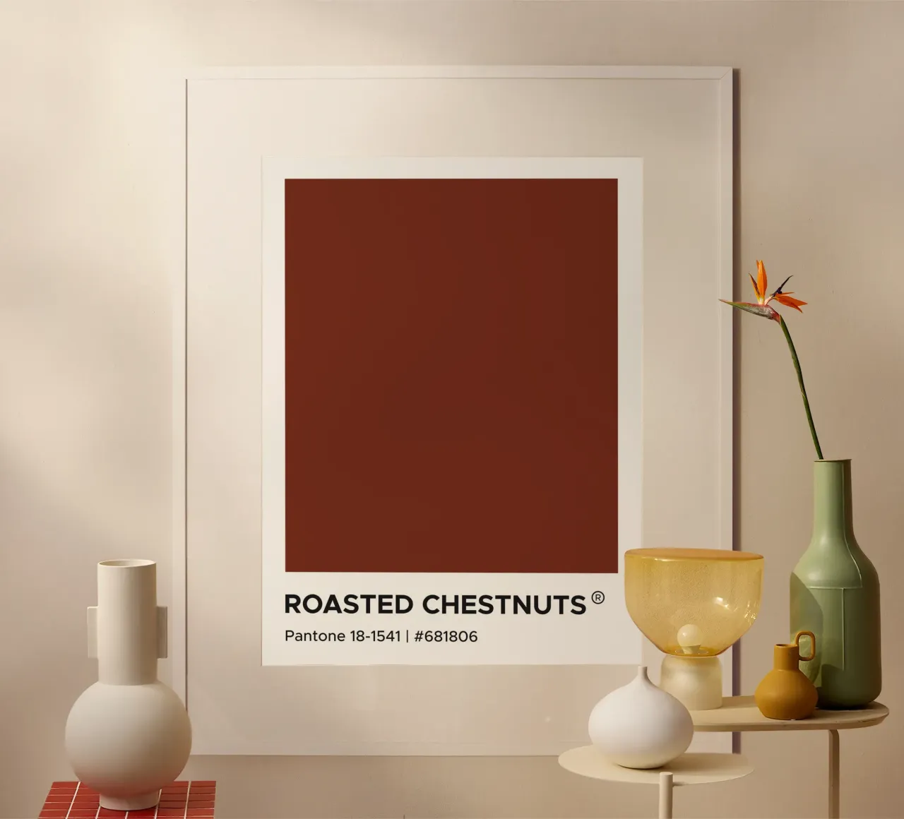 Castagne arrostite Pantone poster con telaio in legno da Paigaam Studio