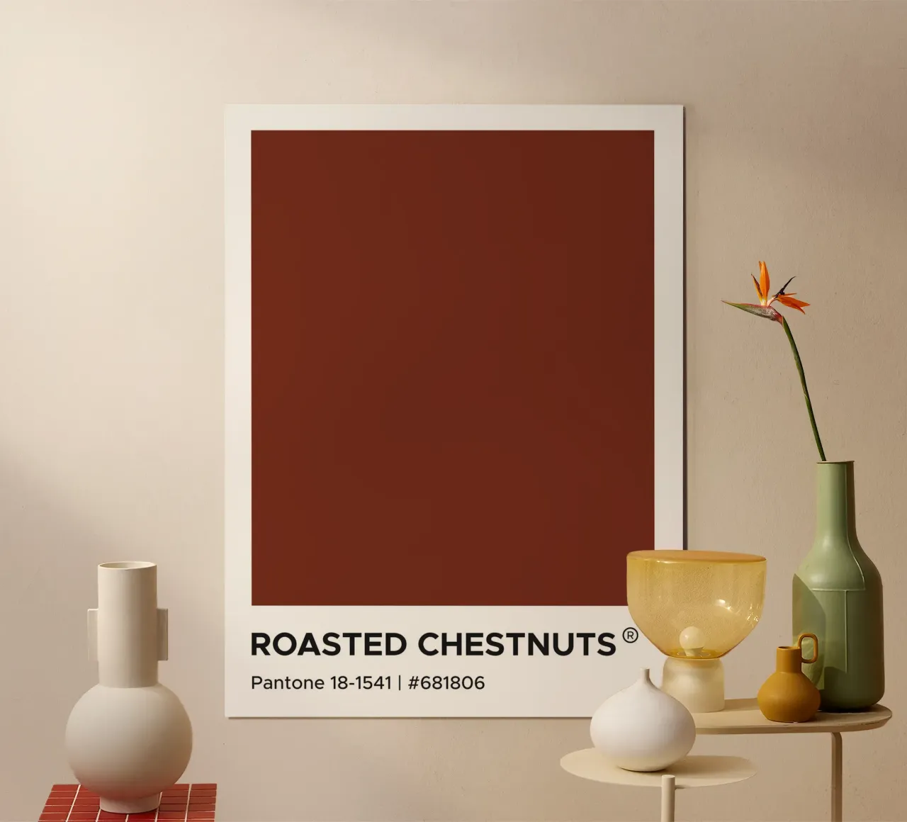 Castagne arrostite Pantone poster con telaio in legno da Paigaam Studio