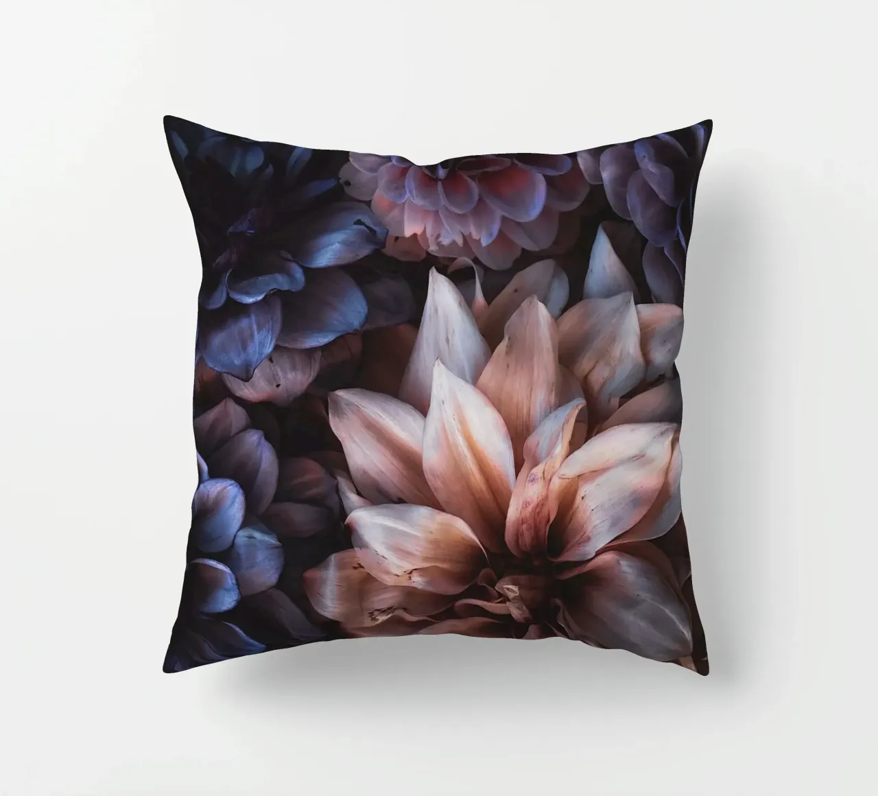 Moody Dahlias decorative cushion by flowers.and.delight