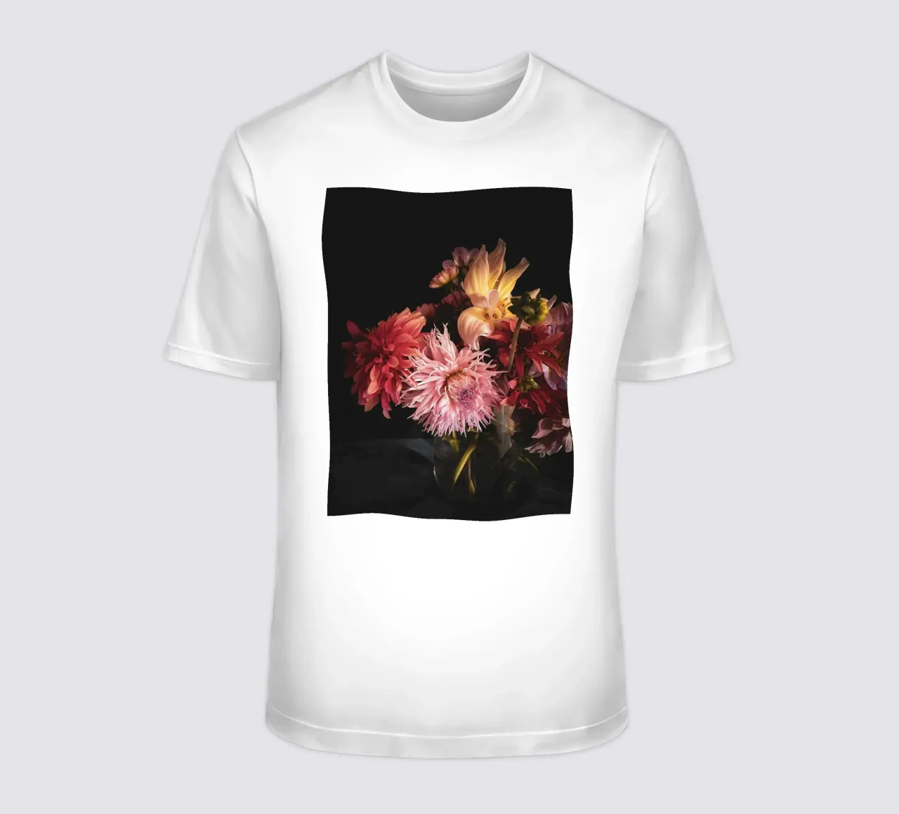 Moody Dahlia Bouquet t-shirt by flowers.and.delight