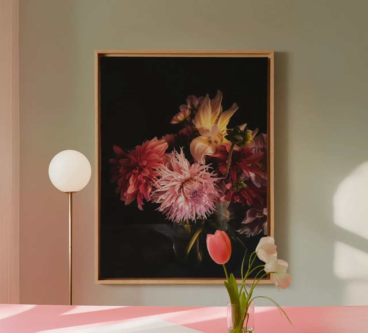 Moody Dahlia Bouquet canvas by flowers.and.delight