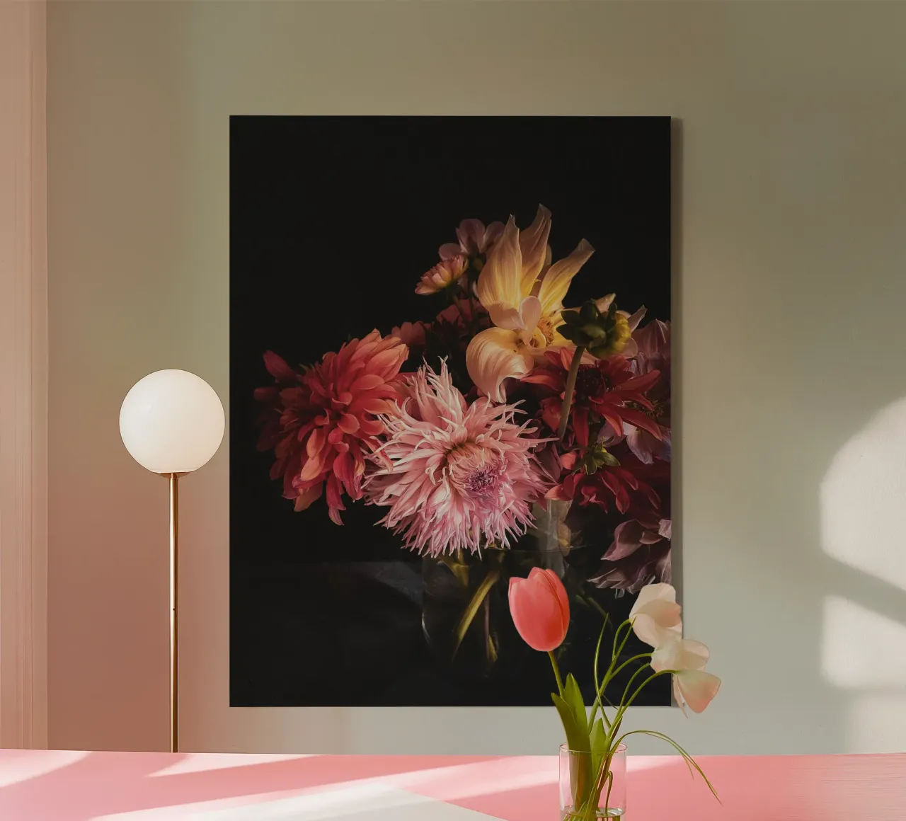 Moody Dahlia Bouquet canvas by flowers.and.delight