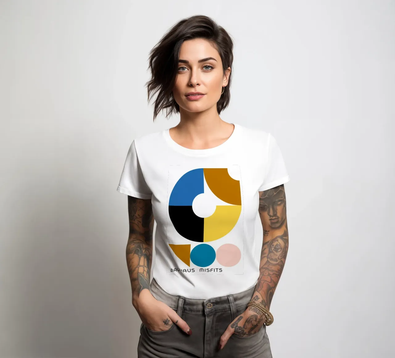 Bauhaus Misfits Geometric Abstract Color Print women's fitted t-shirt by NorwesClub