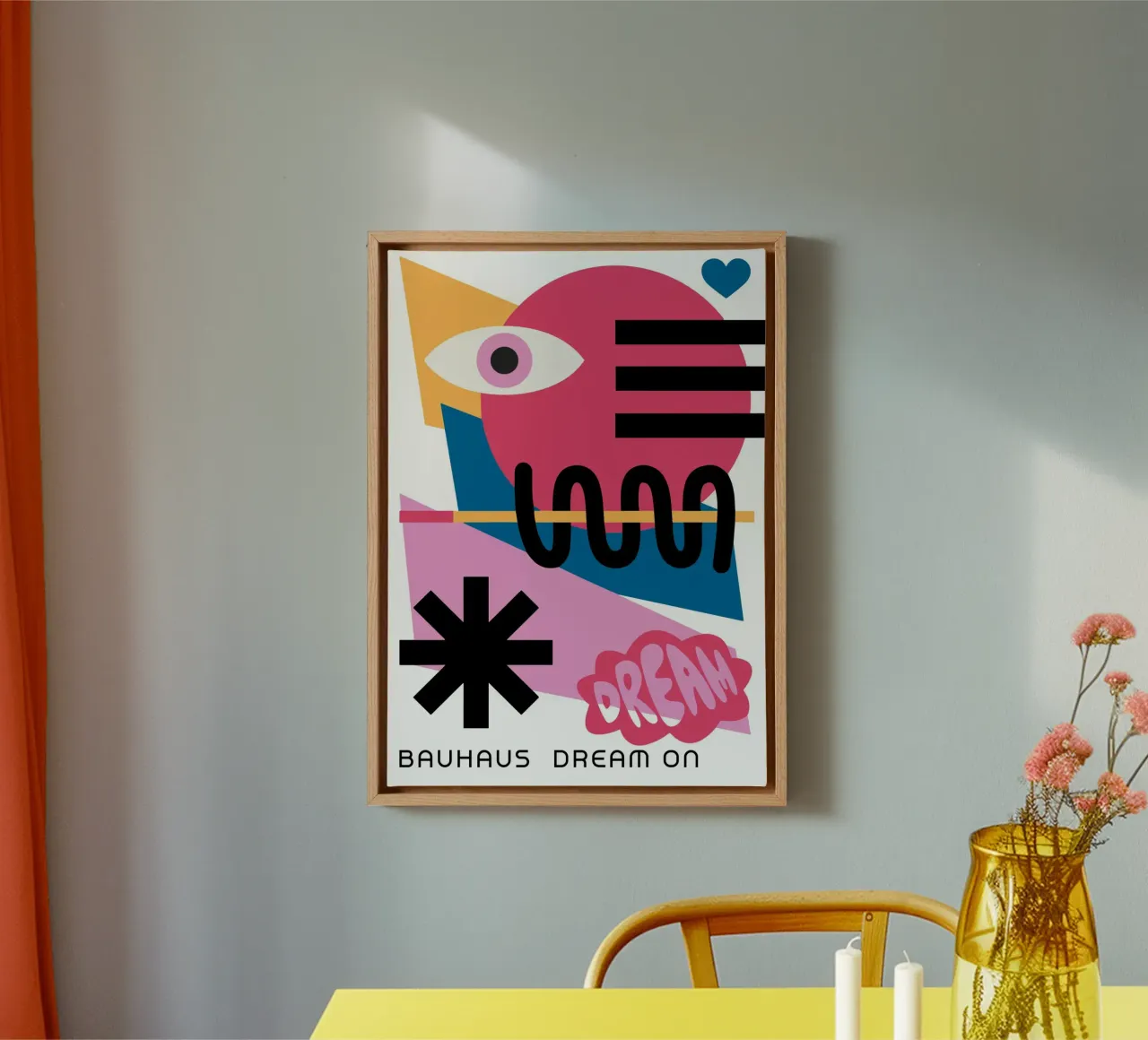 Bauhaus Droom Op Geometrische Abstracte Kleurenprint canvas met Baklijst van NorwesClub