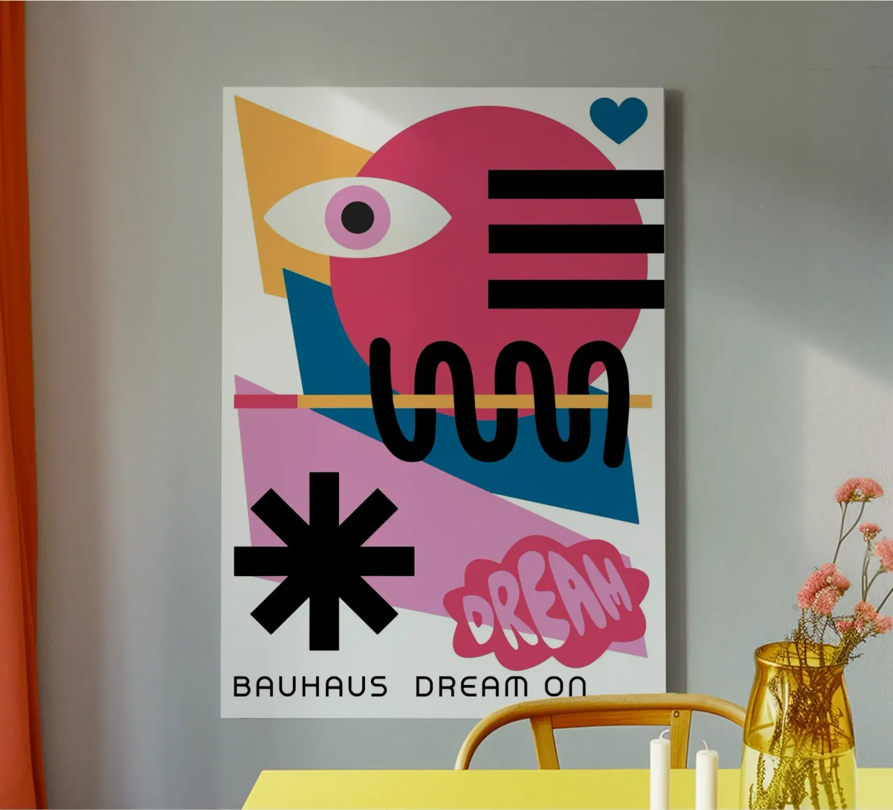 Bauhaus Droom Op Geometrische Abstracte Kleurenprint canvas met Baklijst van NorwesClub