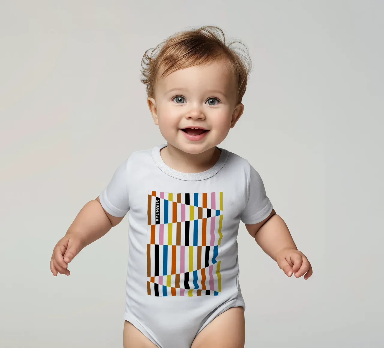 Bauhaus Geometric Abstract Bars Color Pattern short-sleeve baby romper by NorwesClub