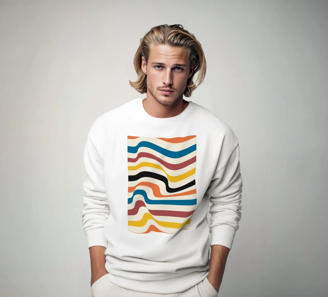 Stampa a colori astratta con linee ondulate di ispirazione Bauhaus felpa da NorwesClub