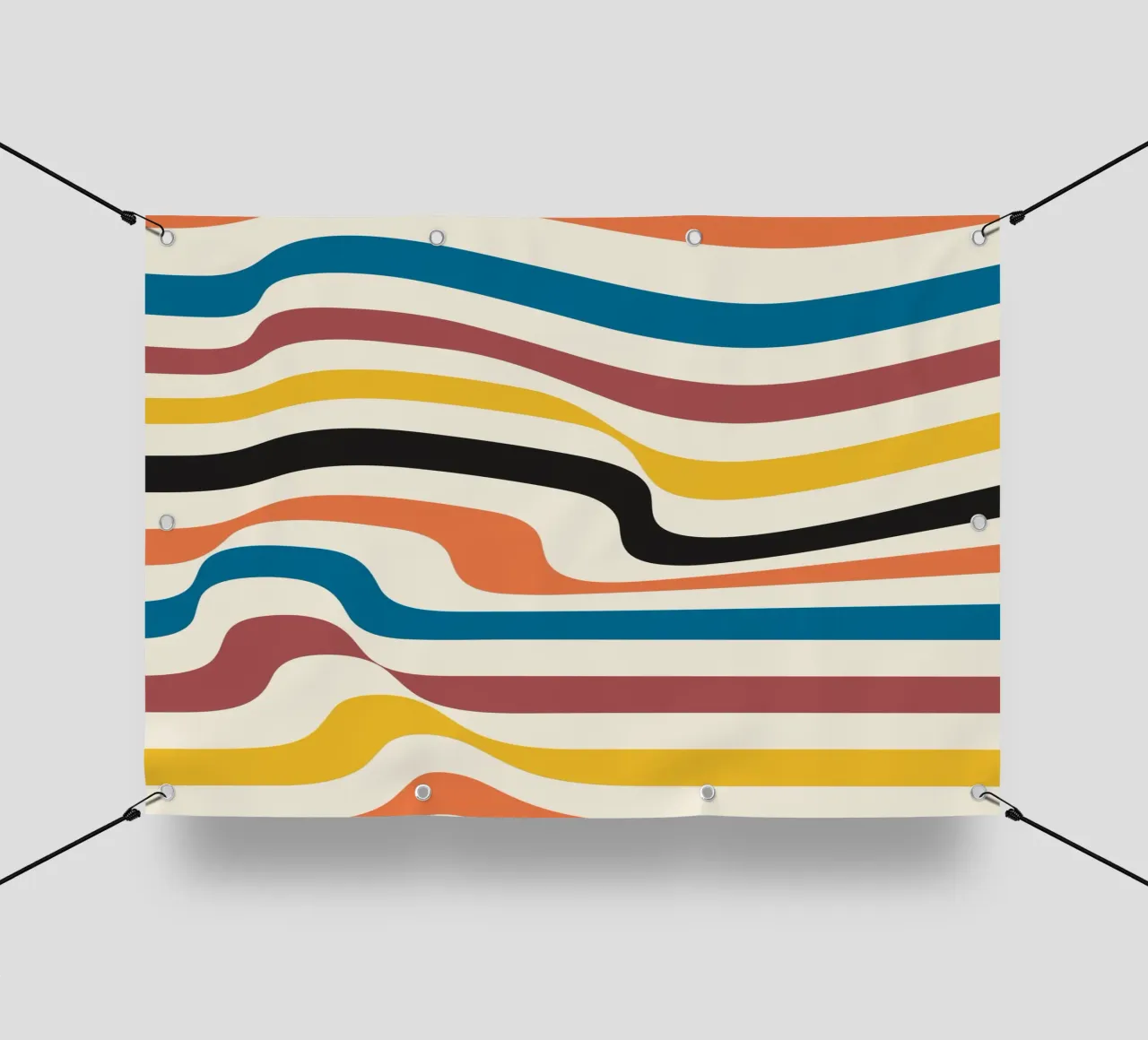 Stampa a colori astratta con linee ondulate di ispirazione Bauhaus telo in pvc da NorwesClub