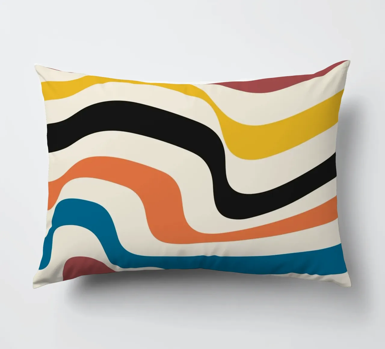 Stampa a colori astratta con linee ondulate di ispirazione Bauhaus cuscino da NorwesClub