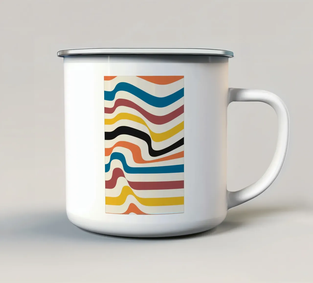 Bauhaus Inspired Wavy Lines Abstract Color Print enamel mug by NorwesClub