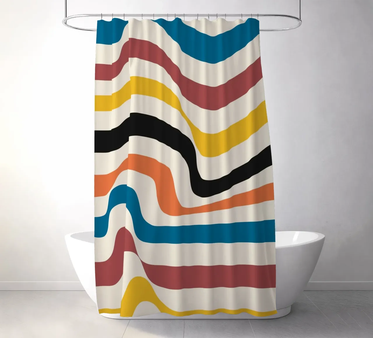 Bauhaus Inspired Wavy Lines Abstract Color Print shower curtain by NorwesClub