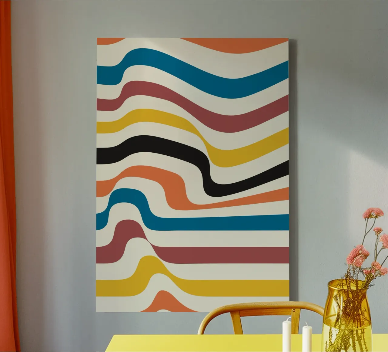 Bauhaus Inspired Wavy Lines Abstract Color Print canvas by NorwesClub