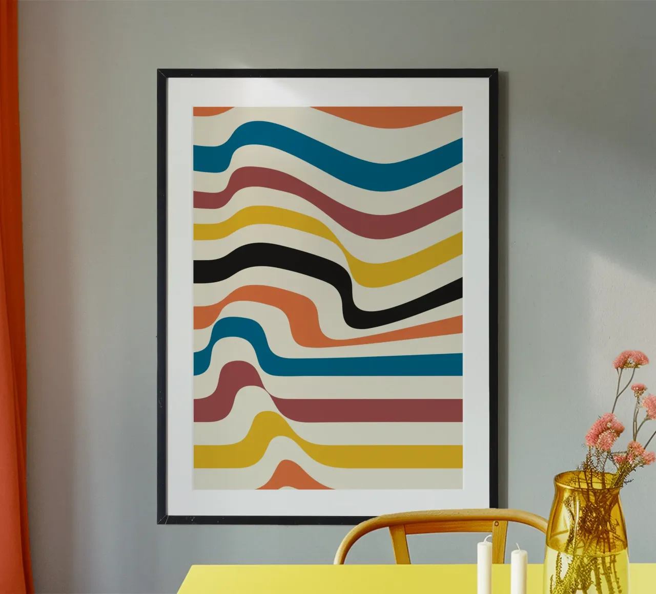 Bauhaus Inspired Wavy Lines Abstract Color Print hahnemühle by NorwesClub
