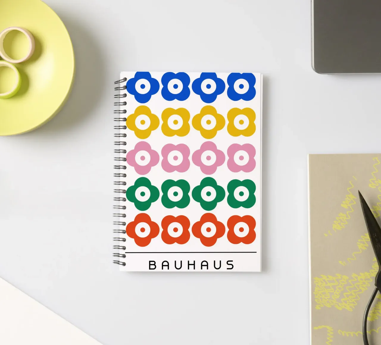 Bauhaus Exhibition 1923 Geometric Flower Pattern spiral notebook by NorwesClub