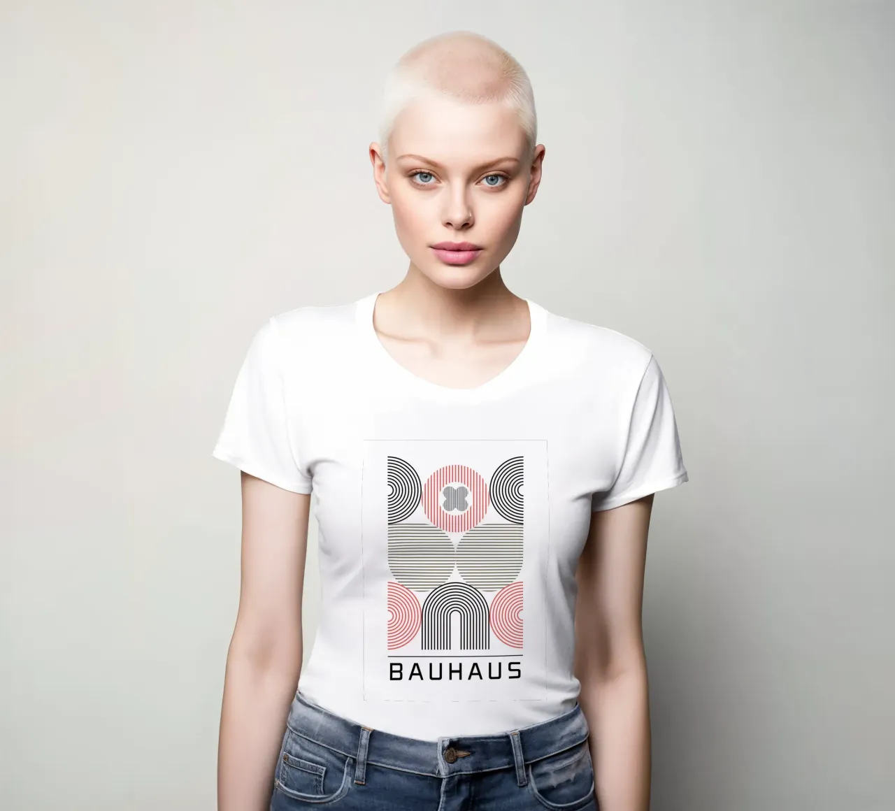 Bauhaus Géométrique Abstrait Cercles Rayures Impression t-shirt ajusté pour femmes de NorwesClub