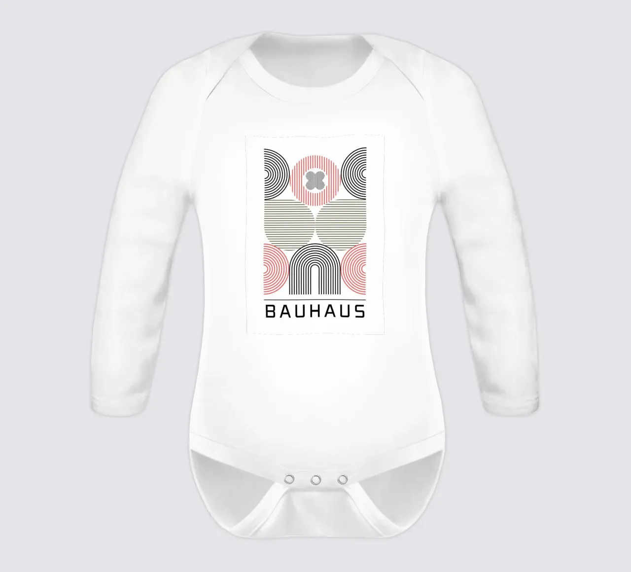 Bauhaus Geometric Abstract Circles Stripes Print long-sleeve baby romper by NorwesClub