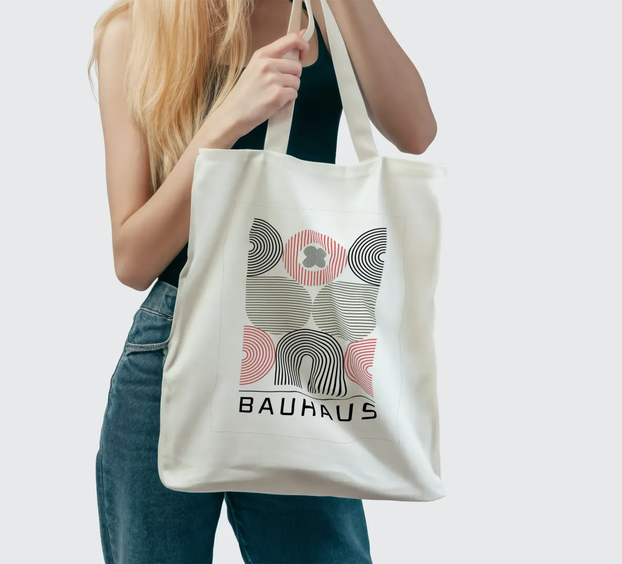 Bauhaus Geometric Abstract Circles Stripes Print tote bag by NorwesClub