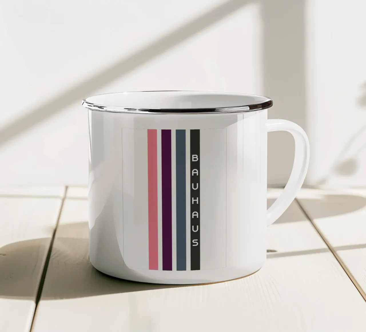 Bauhaus Stampa geometrica astratta a strisce di colore tazza in smalto da NorwesClub