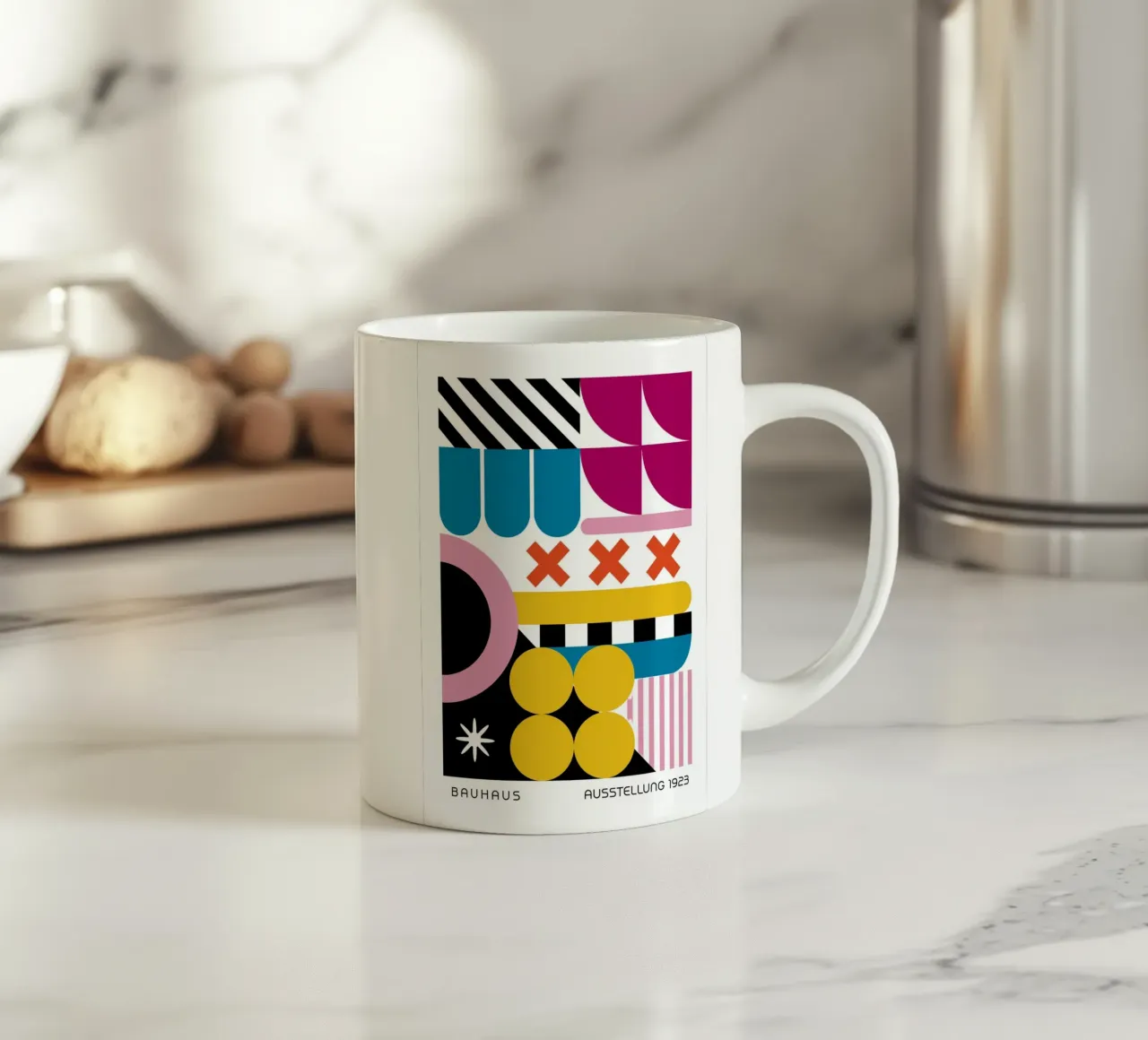 Mostra Bauhaus 1923 Design geometrico a colori tazza in ceramica da NorwesClub