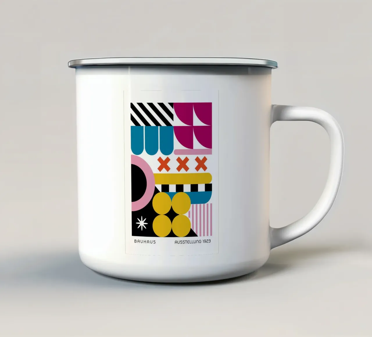 Mostra Bauhaus 1923 Design geometrico a colori tazza in smalto da NorwesClub
